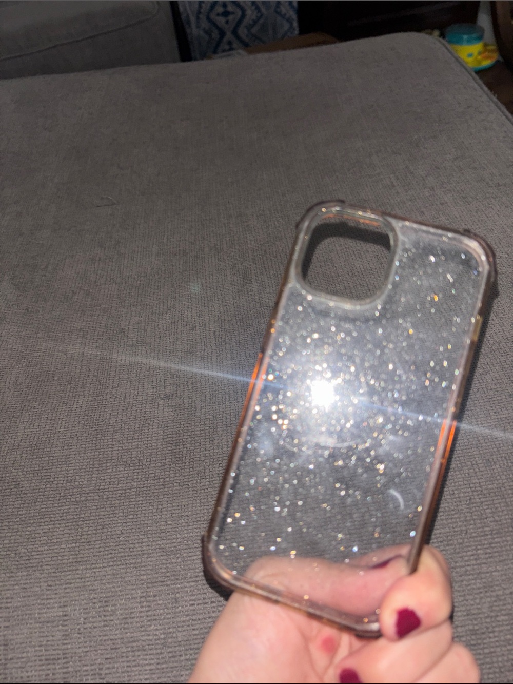 Clear Light Blue Glitter Phone Case for iPhone 15 - Transparent Brown Trim - Picture 4 of 5